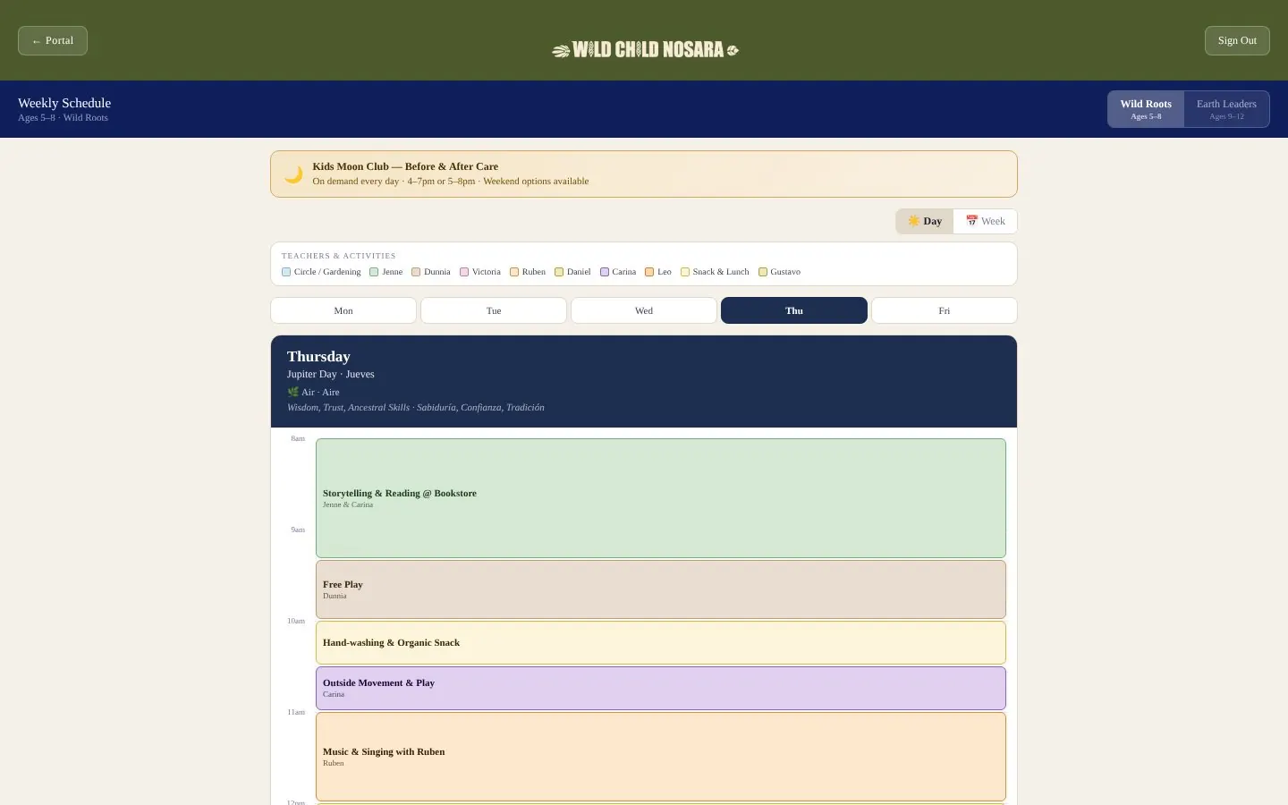 Weekly schedule