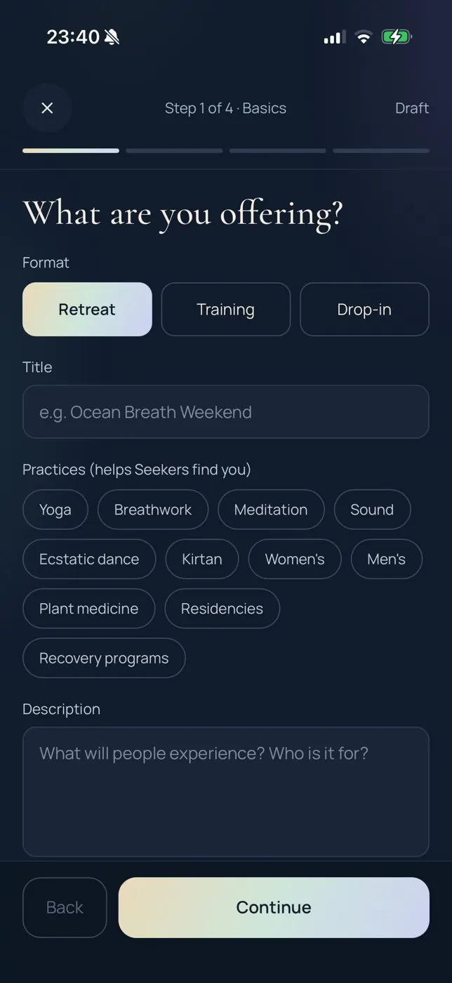 App · Create an offering
